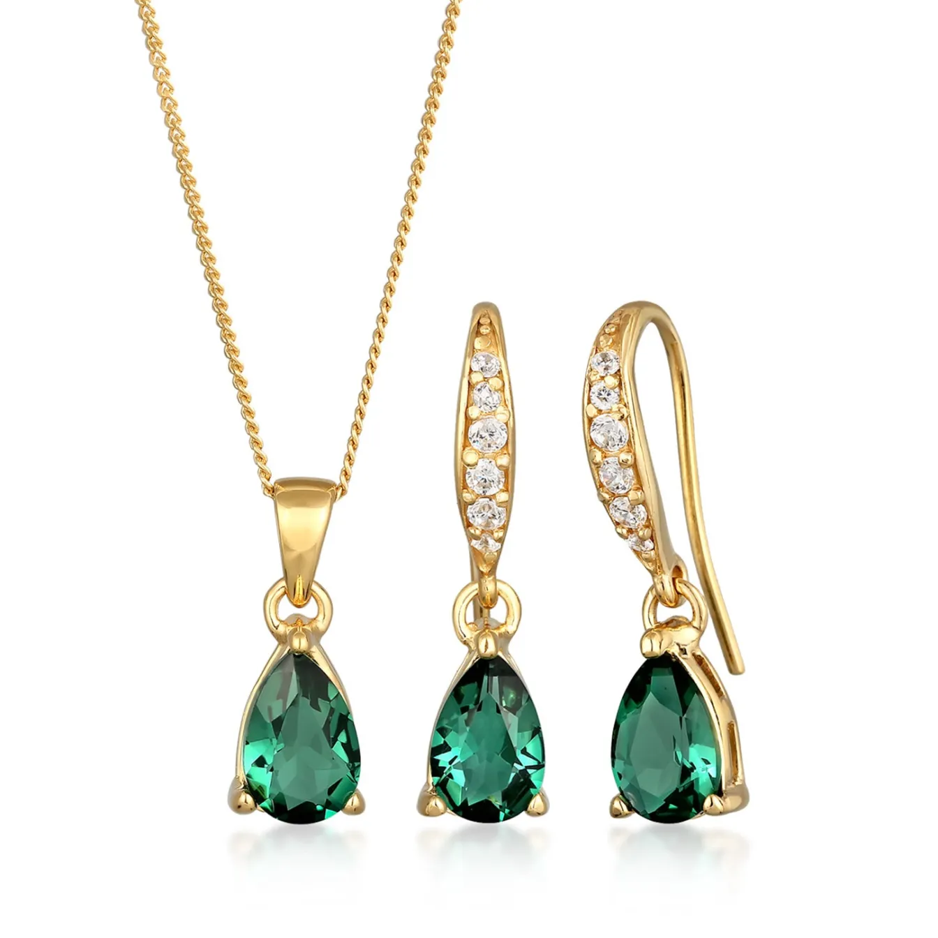 Elli "Schmuckset | Quarz (Grün)< Vergoldet|Schmucksets