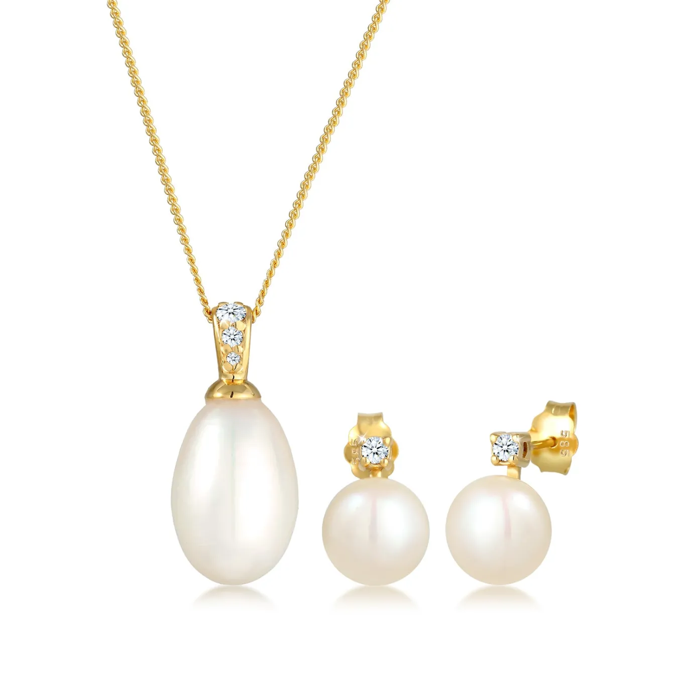 Elli "Schmuckset | Süßwasserperle, Diamant ( Weiß, 0,11 ct )< Schmucksets|Schmucksets