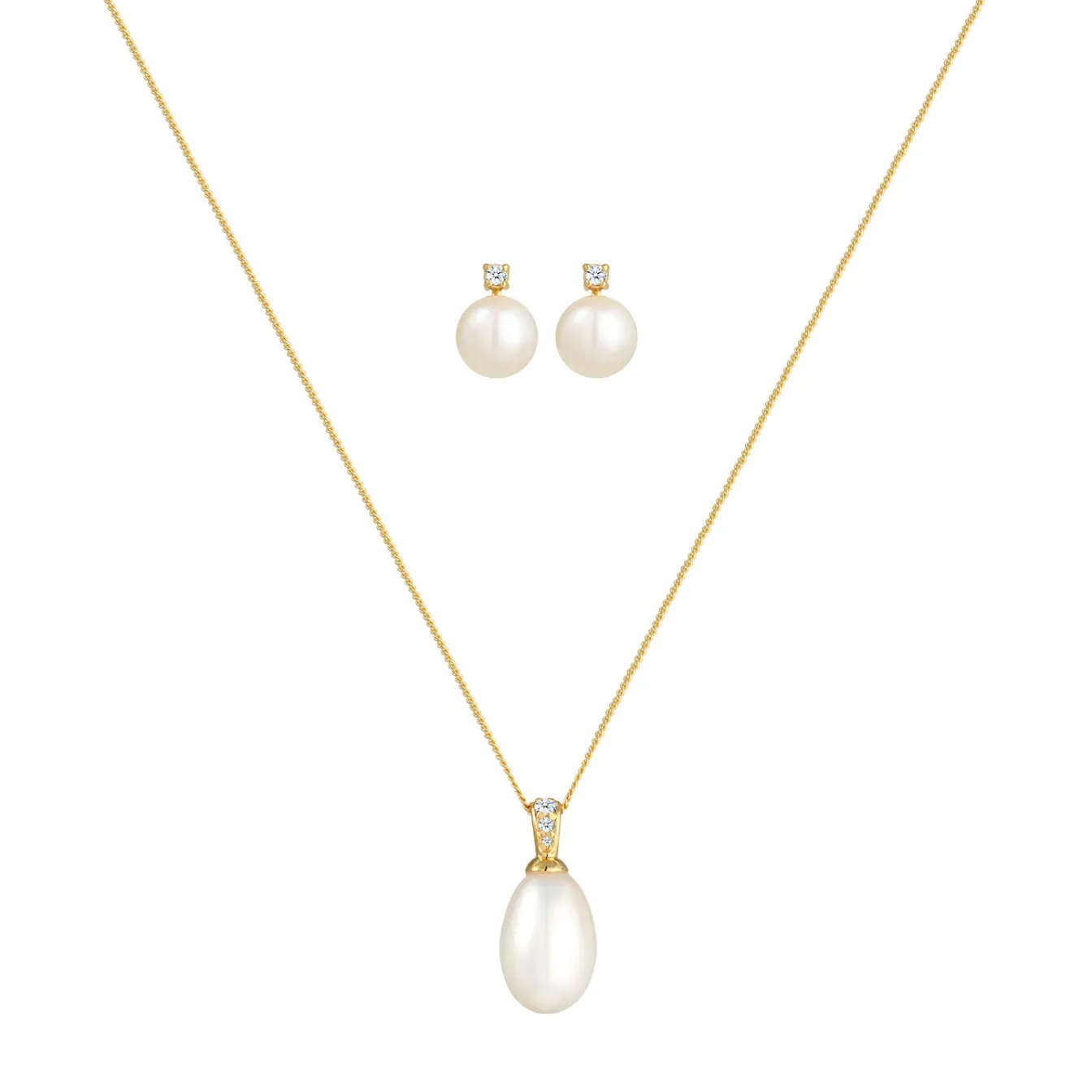 Elli "Schmuckset | Süßwasserperle, Diamant ( Weiß, 0,11 ct )< Schmucksets|Schmucksets
