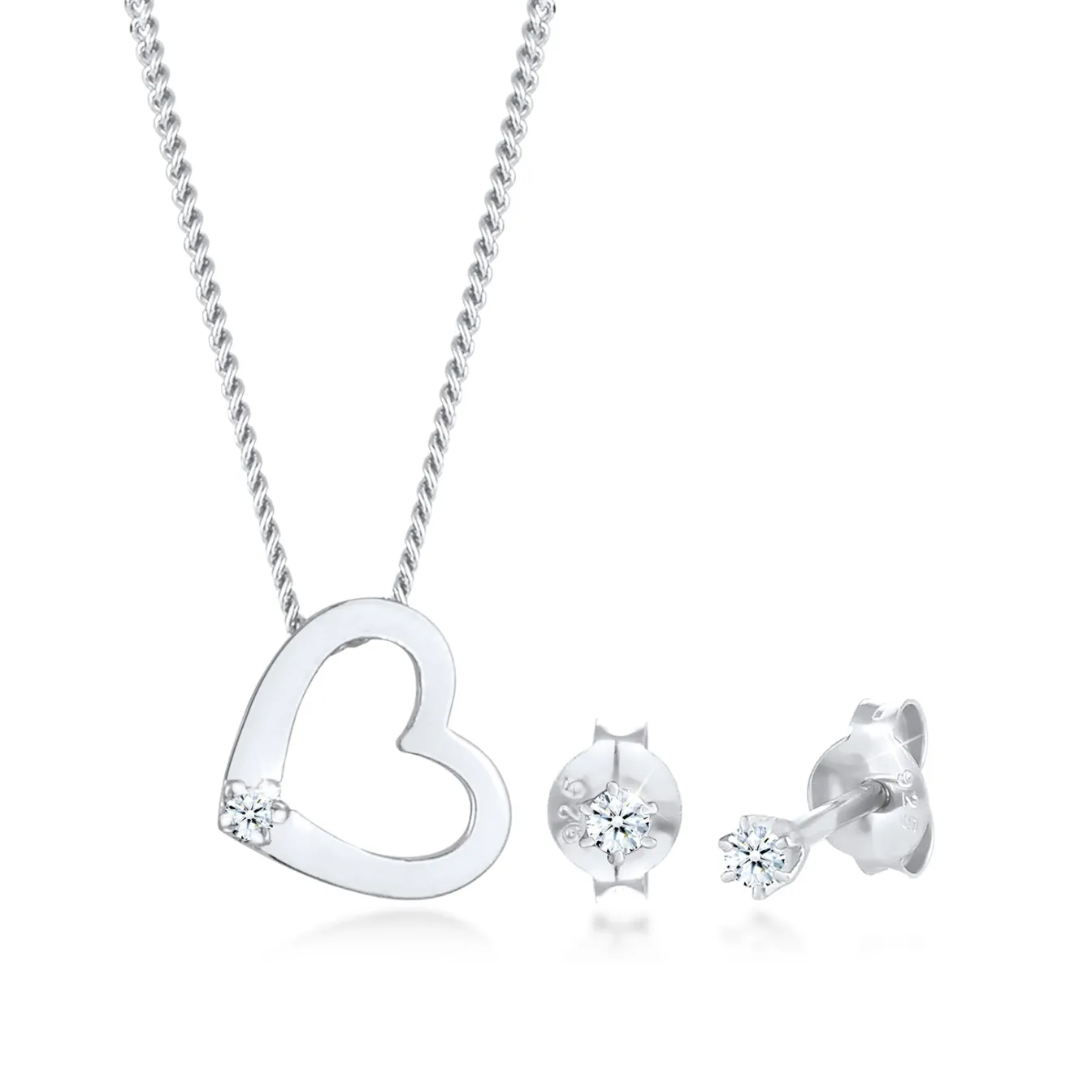 Elli "Schmuckset Herz | Diamant ( Weiß, 0,075 ct )< Symbol-schmuck|Herz-schmuck