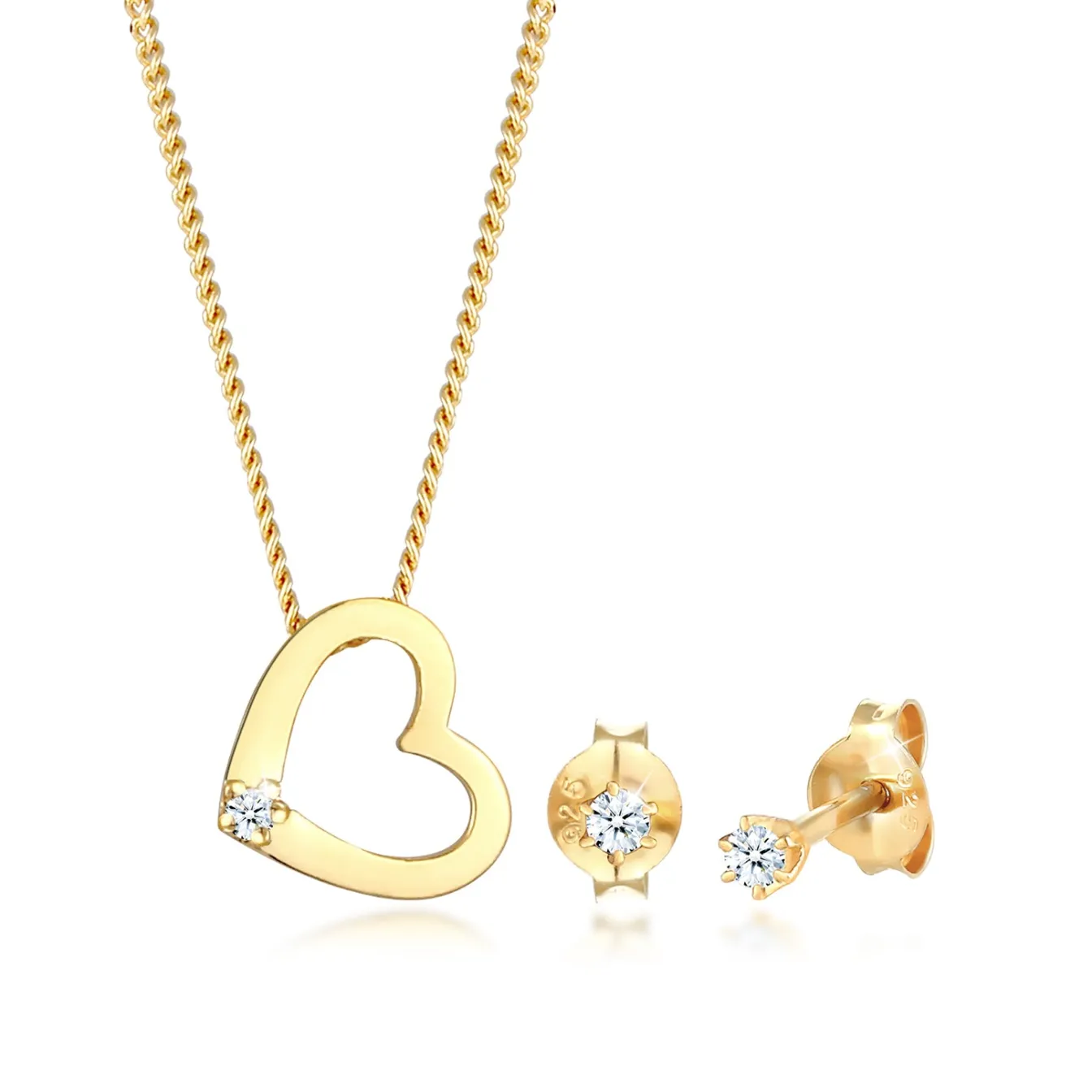 Elli "Schmuckset Herz | Diamant ( Weiß, 0,075 ct )< Symbol-schmuck|Herz-schmuck