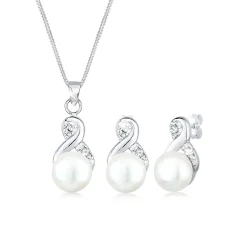 Elli "Schmuckset Infinity | Süßwasserperle, Kristall ( Weiß )< Roségold|Symbol-schmuck
