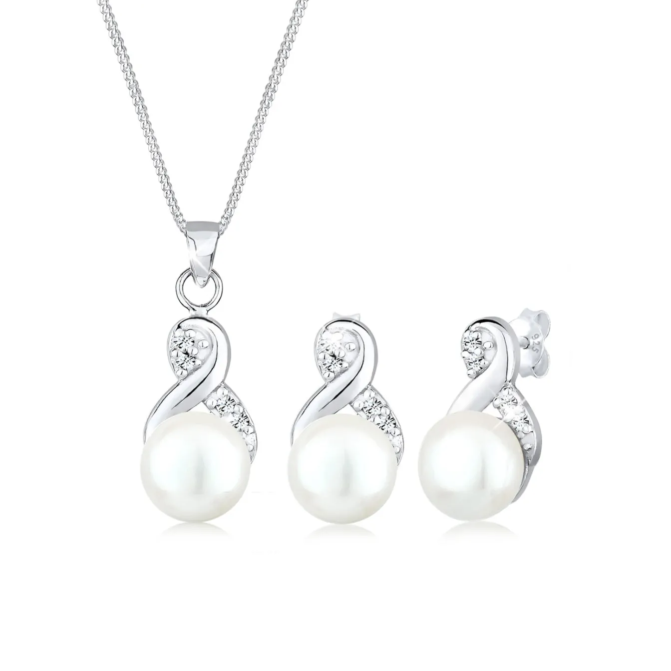Elli "Schmuckset Infinity | Süßwasserperle, Kristall ( Weiß )< Roségold|Symbol-schmuck