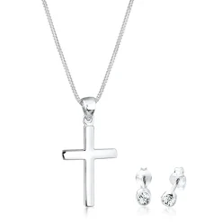 Elli "Schmuckset Kreuz | Kristall (Weiß)< Roségold|Symbol-schmuck