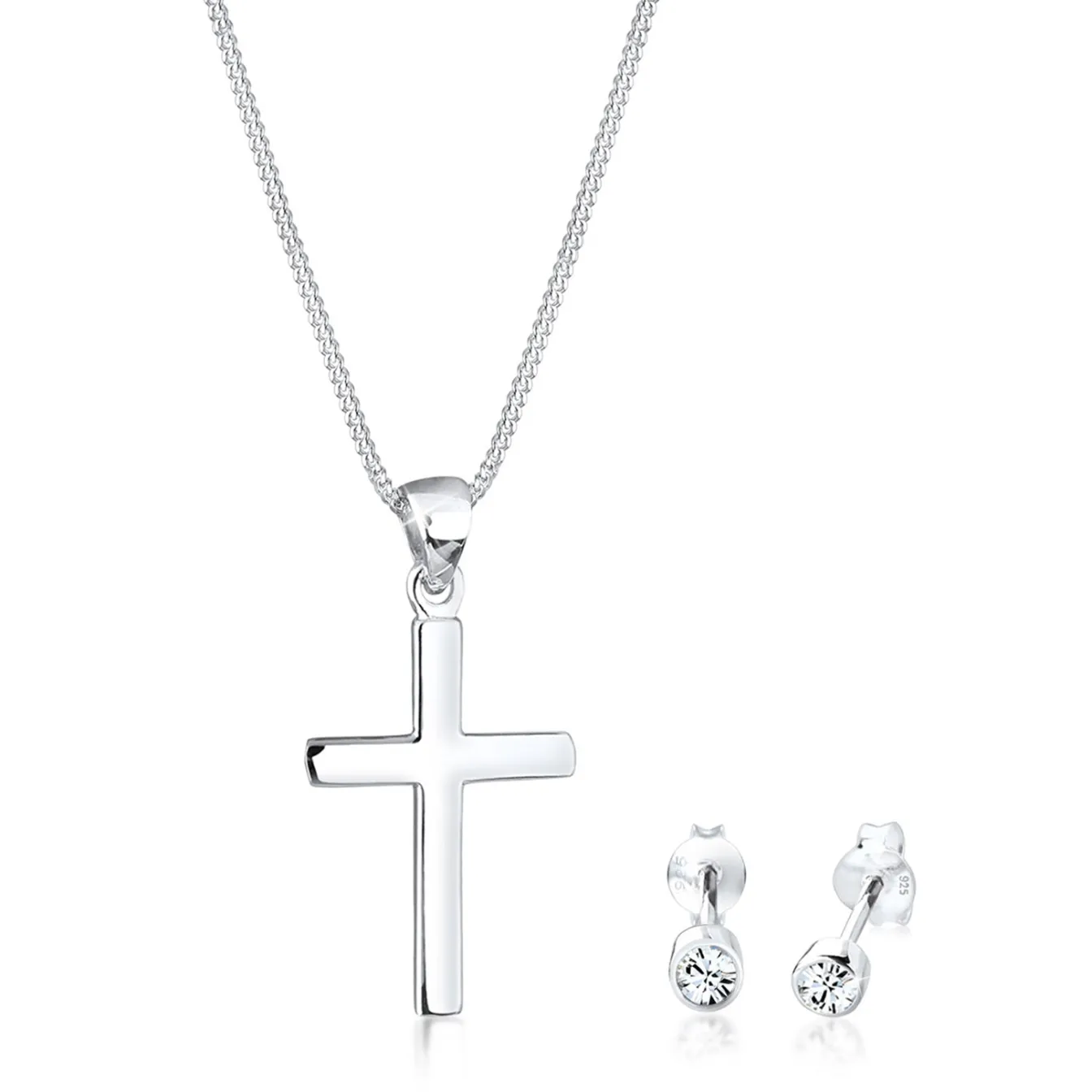 Elli "Schmuckset Kreuz | Kristall (Weiß)< Roségold|Symbol-schmuck