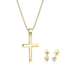 Elli "Schmuckset  Kreuz | Kristall (Weiß)< Roségold|Symbol-schmuck
