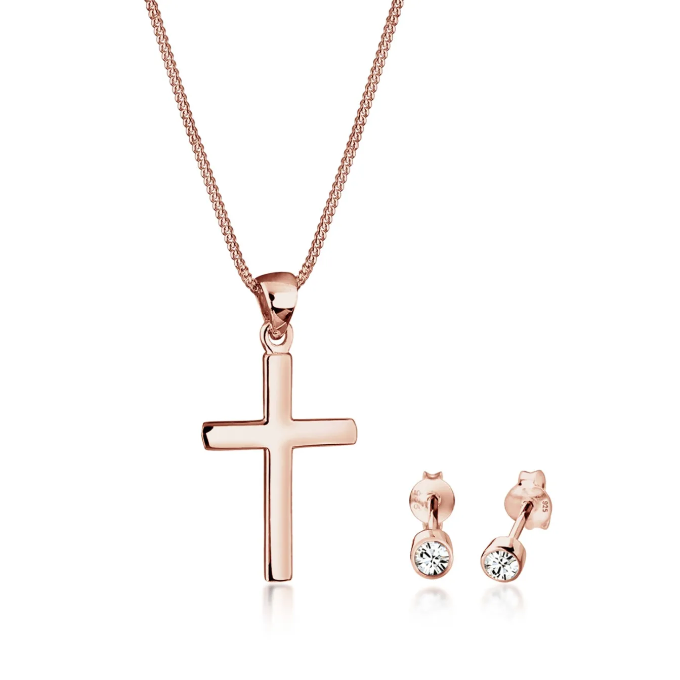 Elli "Schmuckset Kreuz | Kristall (Weiß)< Roségold|Symbol-schmuck