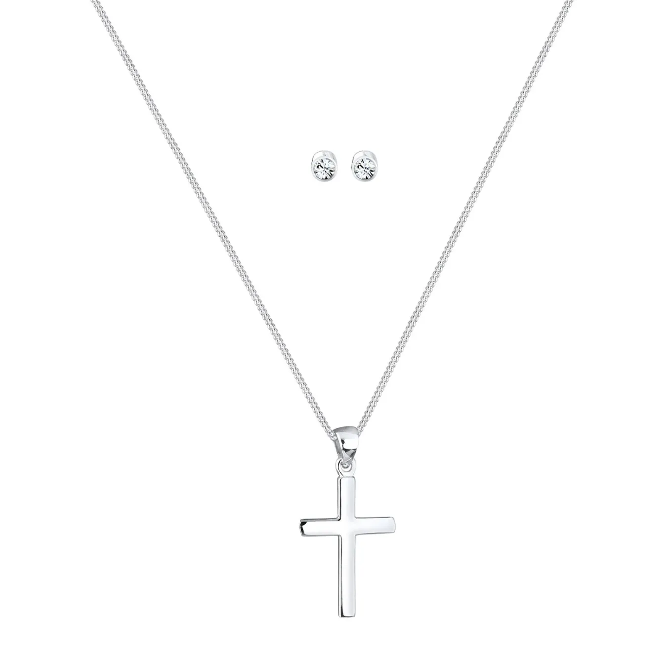 Elli "Schmuckset Kreuz | Kristall (Weiß)< Roségold|Symbol-schmuck