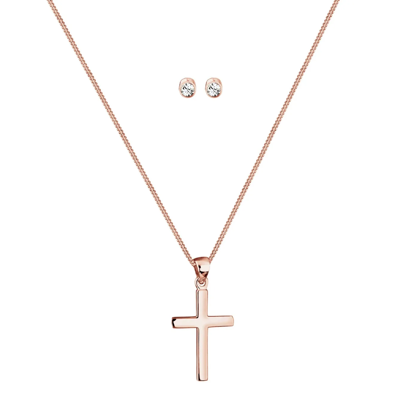 Elli "Schmuckset Kreuz | Kristall (Weiß)< Roségold|Symbol-schmuck