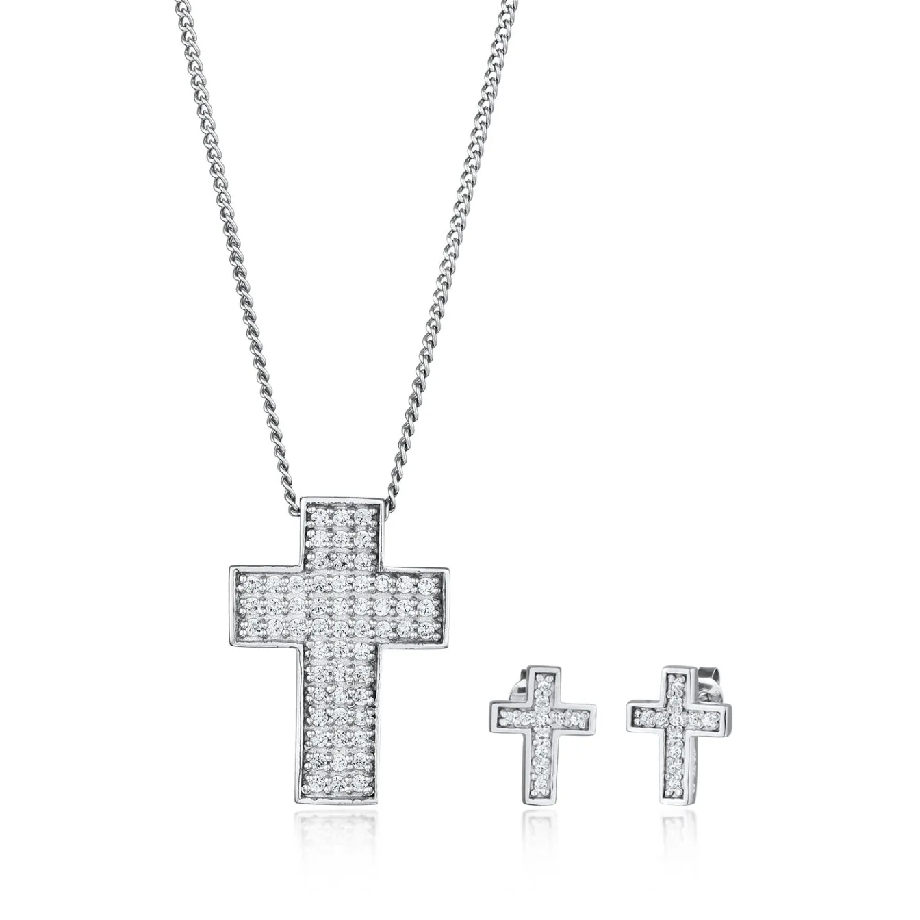 Elli "Schmuckset Kreuz | Zirkonia (Weiß)< Vergoldet|Symbol-schmuck
