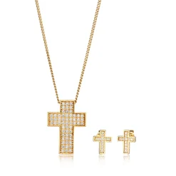 Elli "Schmuckset Kreuz | Zirkonia (Weiß)< Vergoldet|Symbol-schmuck