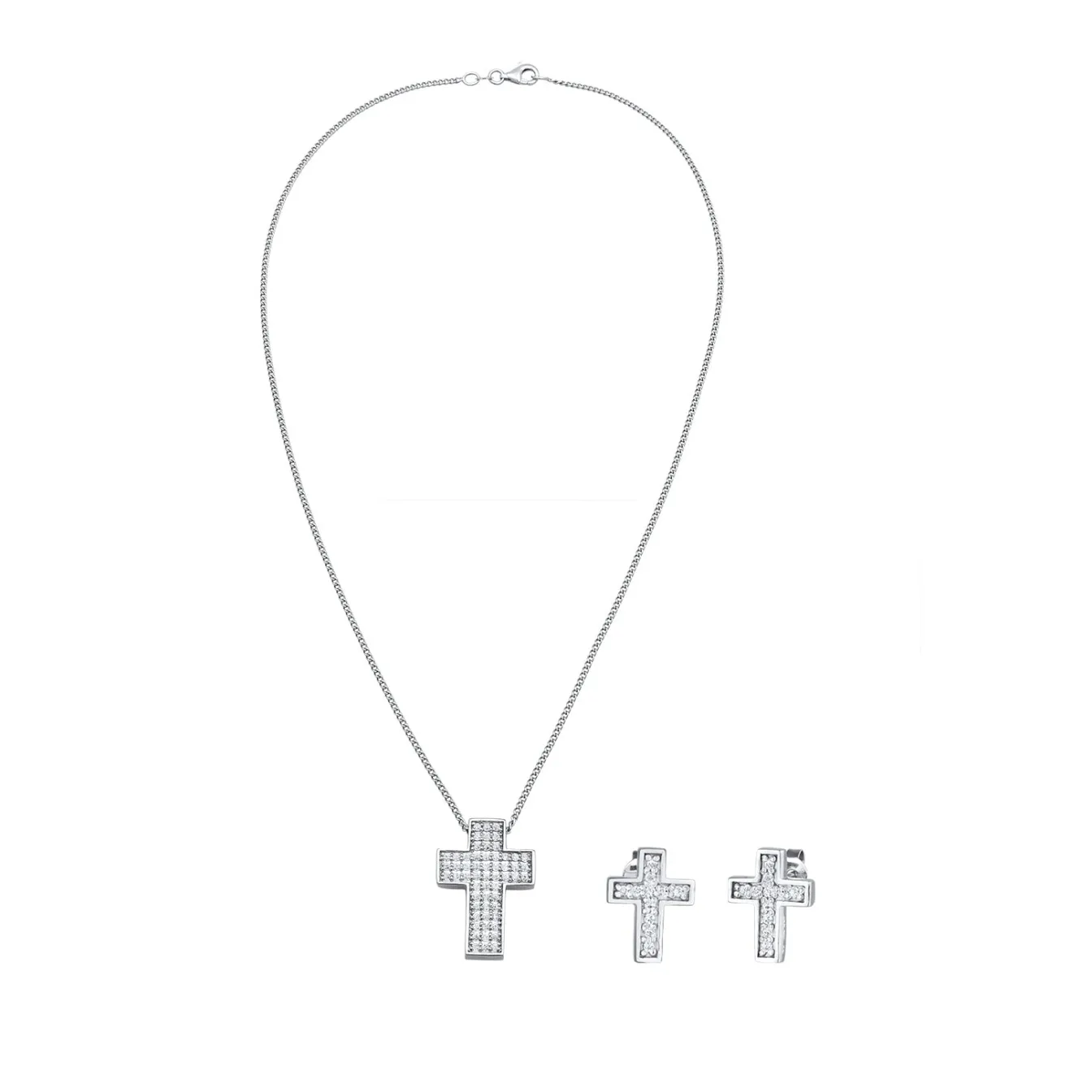 Elli "Schmuckset Kreuz | Zirkonia (Weiß)< Vergoldet|Symbol-schmuck