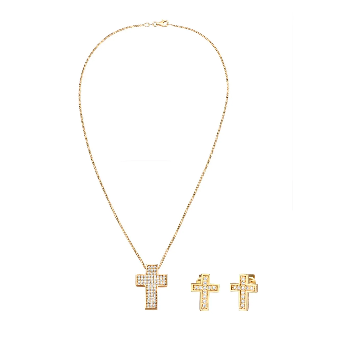 Elli "Schmuckset Kreuz | Zirkonia (Weiß)< Vergoldet|Symbol-schmuck