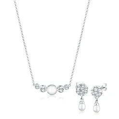 Elli "Schmuckset Kugel | Süßwasserperle, Kristall ( Weiß )< Schmucksets|Schmucksets