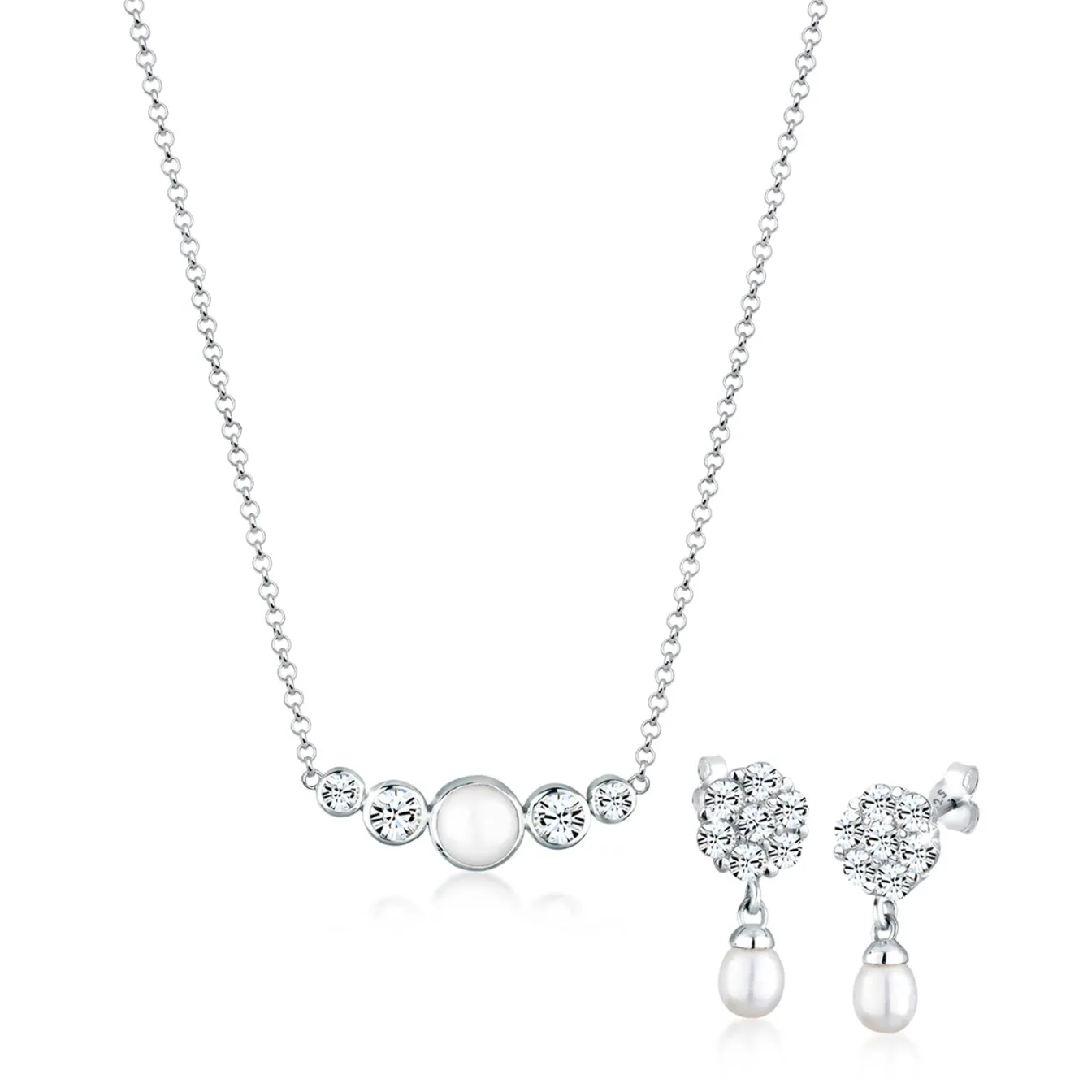 Elli "Schmuckset Kugel | Süßwasserperle, Kristall ( Weiß )< Schmucksets|Schmucksets