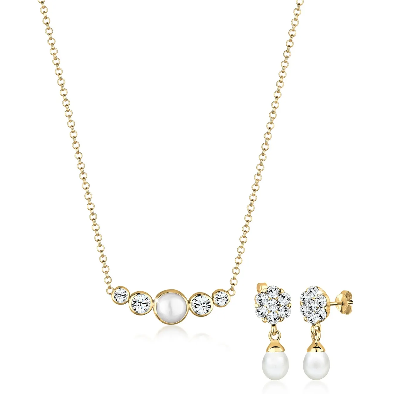 Elli "Schmuckset Kugel | Süßwasserperle, Kristall ( Weiß )< Schmucksets|Schmucksets