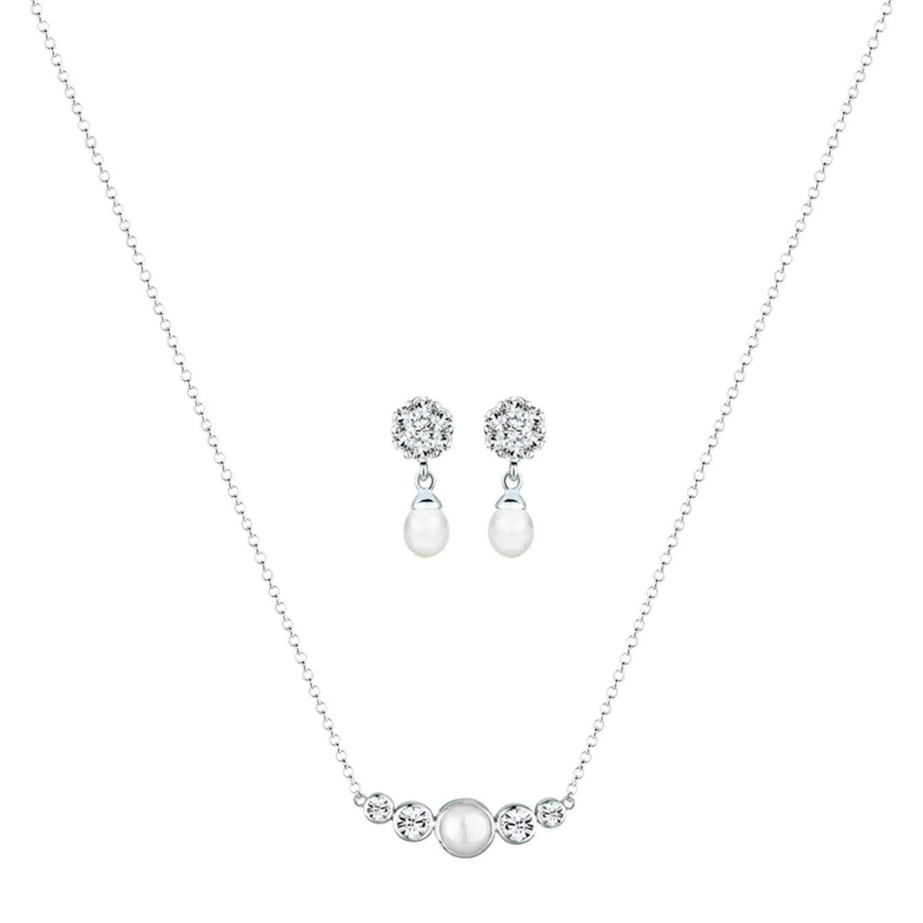 Elli "Schmuckset Kugel | Süßwasserperle, Kristall ( Weiß )< Schmucksets|Schmucksets