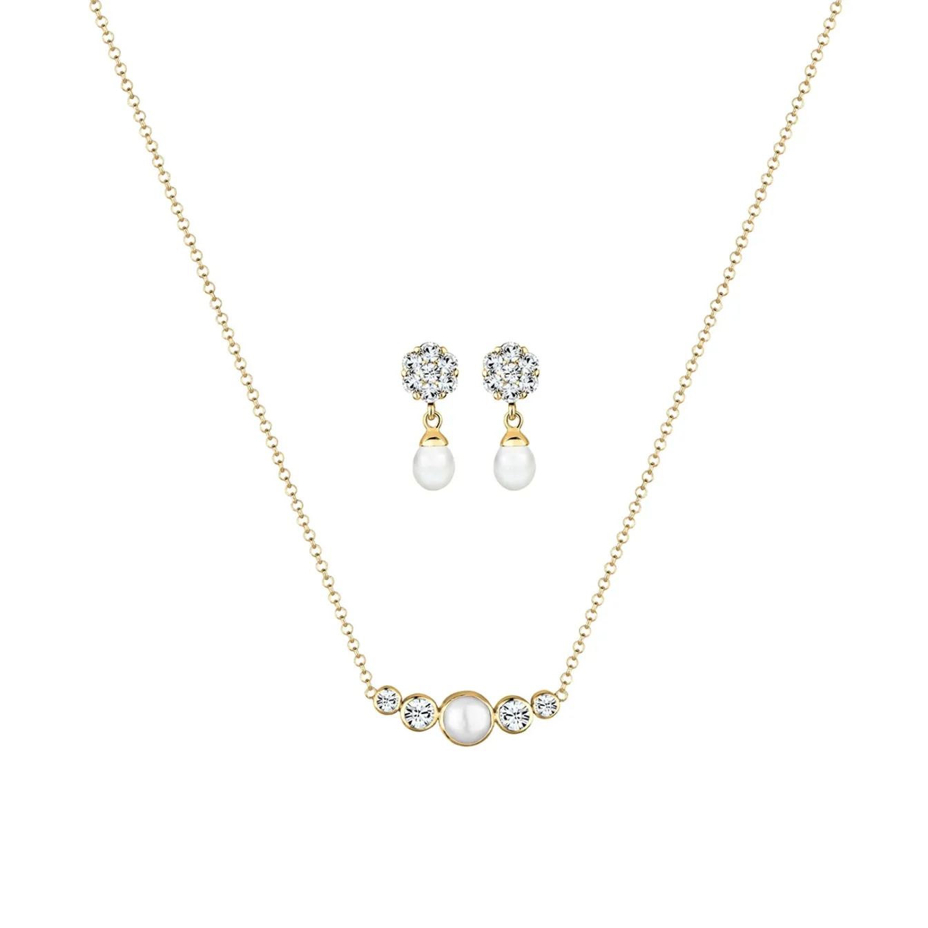 Elli "Schmuckset Kugel | Süßwasserperle, Kristall ( Weiß )< Schmucksets|Schmucksets
