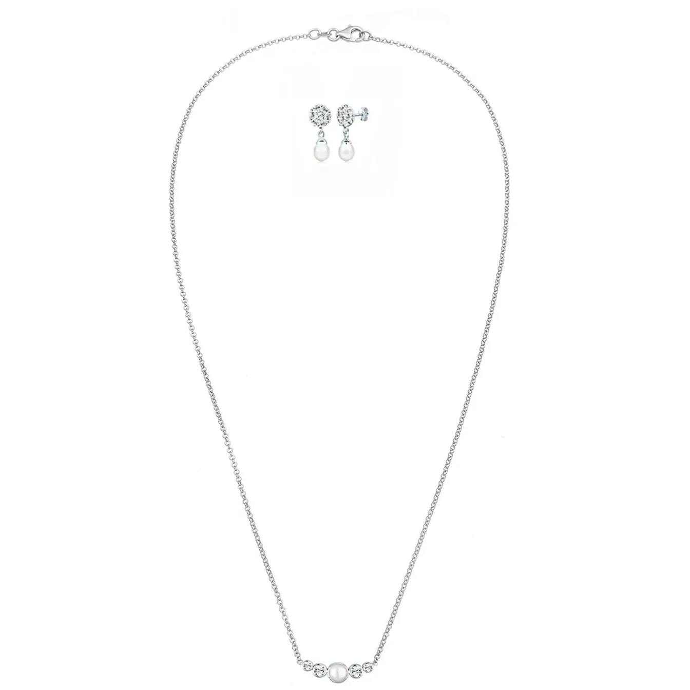 Elli "Schmuckset Kugel | Süßwasserperle, Kristall ( Weiß )< Schmucksets|Schmucksets