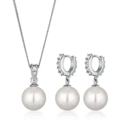 Elli "Schmuckset | Muschelkernperlen & Glas Kristalle (Weiß)< Vergoldet|Schmucksets