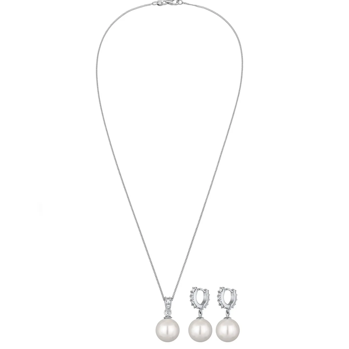 Elli "Schmuckset | Muschelkernperlen & Glas Kristalle (Weiß)< Vergoldet|Schmucksets