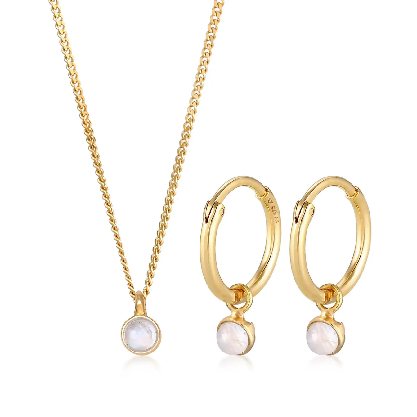 Elli "Schmuckset Solitär | Mondstein (Rosa)< Vergoldet|Schmucksets
