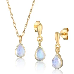 Elli "Schmuckset Tropfen | Mondstein (Weiß)< Schmucksets|Schmucksets