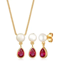 Elli "Schmuckset Tropfen | Süßwasserperle, Rubin (rot)< Schmucksets|Schmucksets