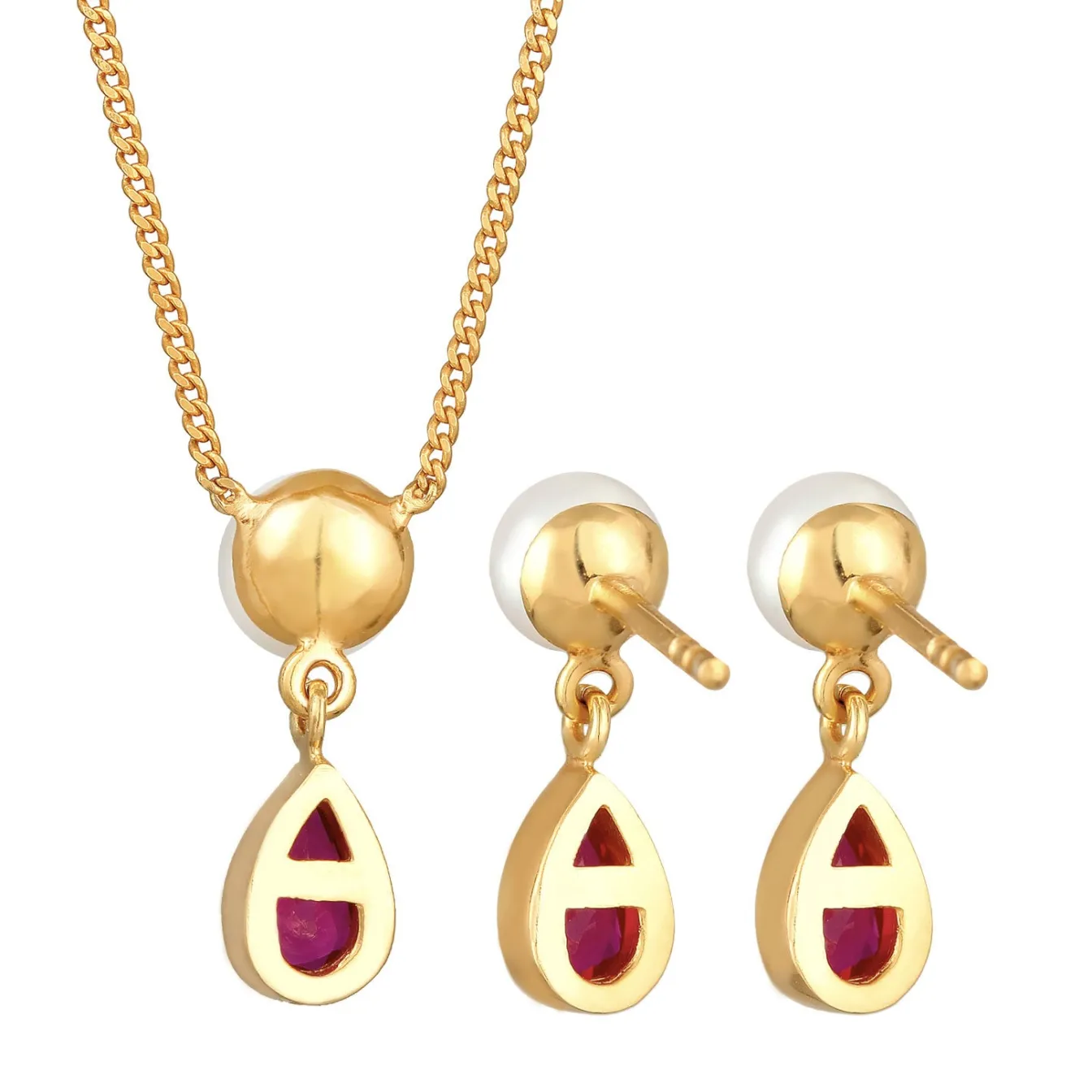 Elli "Schmuckset Tropfen | Süßwasserperle, Rubin (rot)< Schmucksets|Schmucksets