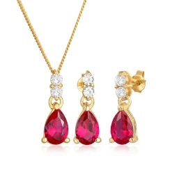 Elli "Schmuckset Tropfen | Zirkonia, Synth. Rubin (Rot)< Schmucksets|Schmucksets