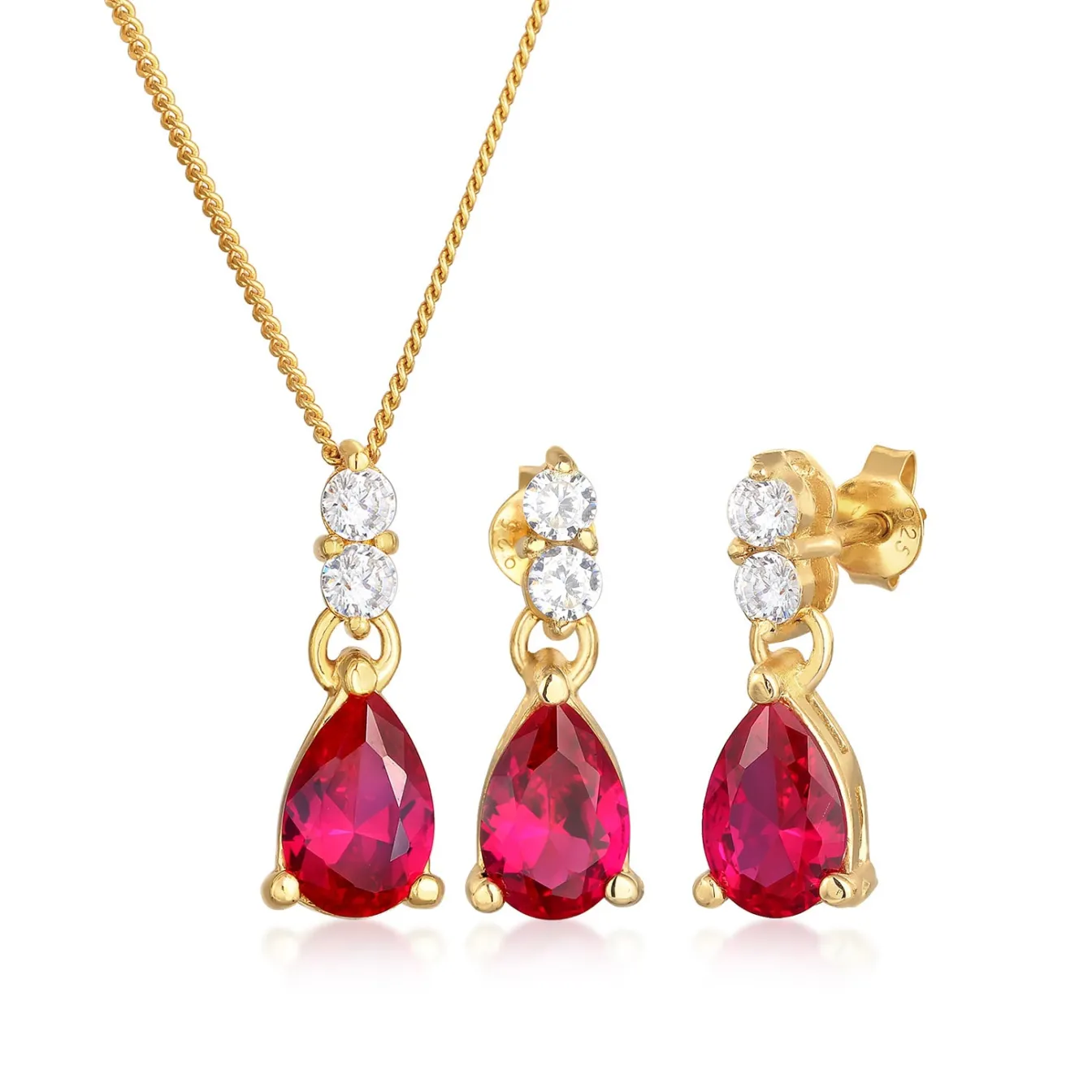 Elli "Schmuckset Tropfen | Zirkonia, Synth. Rubin (Rot)< Schmucksets|Schmucksets