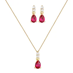Elli "Schmuckset Tropfen | Zirkonia, Synth. Rubin (Rot)< Schmucksets|Schmucksets