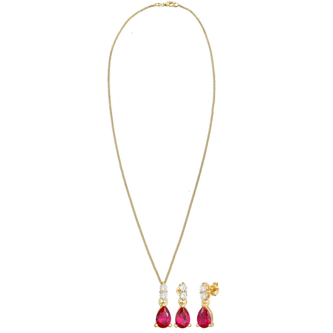 Elli "Schmuckset Tropfen | Zirkonia, Synth. Rubin (Rot)< Schmucksets|Schmucksets