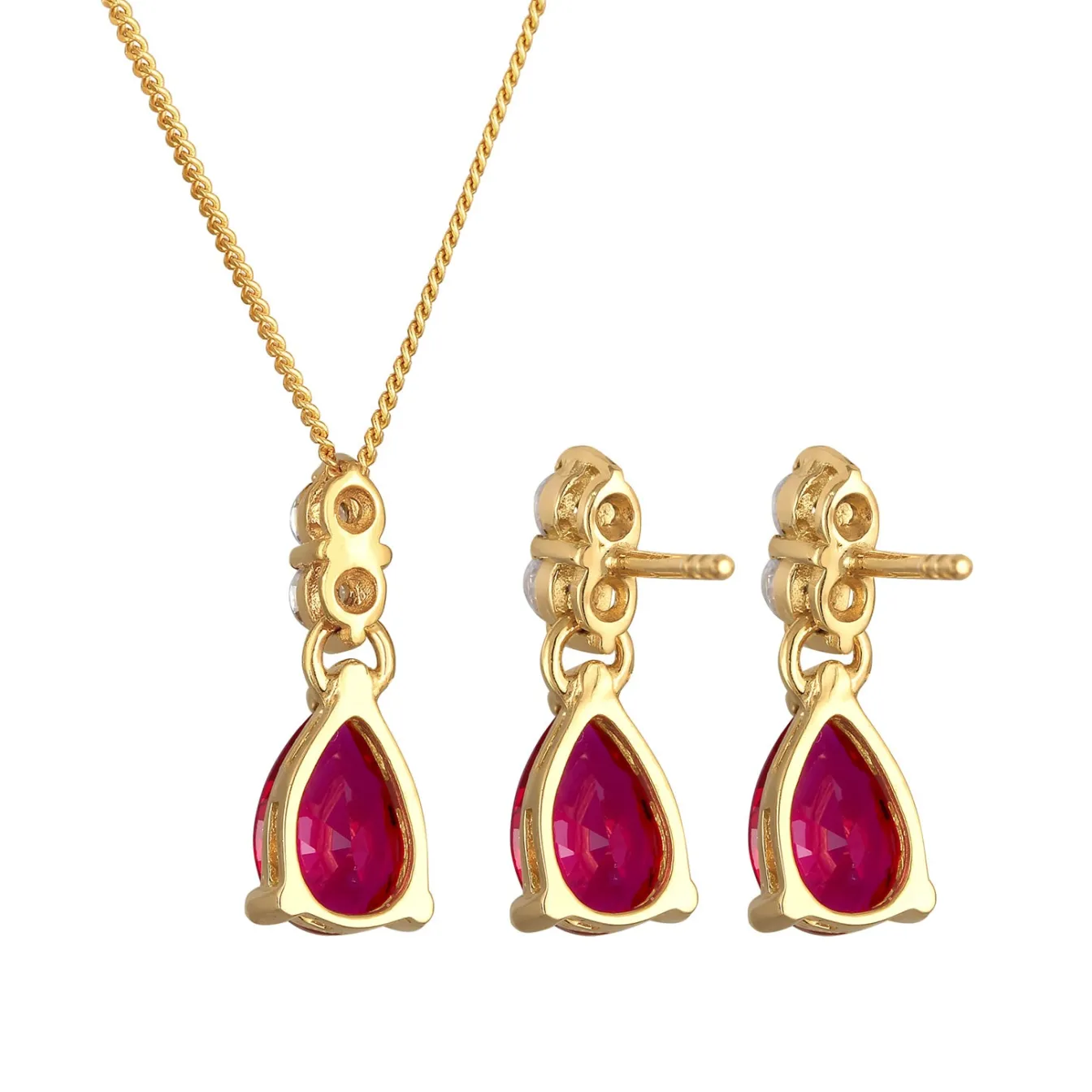 Elli "Schmuckset Tropfen | Zirkonia, Synth. Rubin (Rot)< Schmucksets|Schmucksets