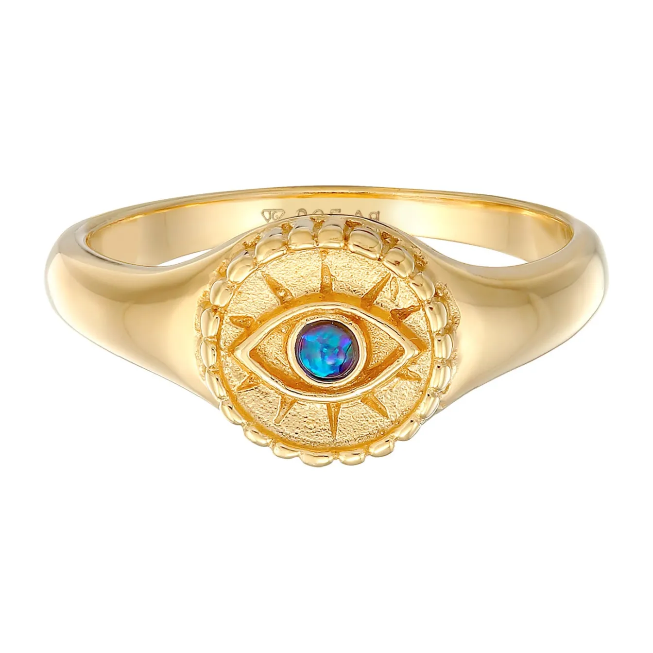 Elli "Siegelring Evil Eye | synthetischer Opal (Blau)< Vergoldet|Symbol-schmuck
