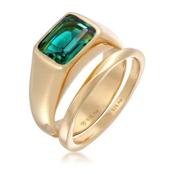 Elli "Siegelring Quadrat Set | Quartz (Grün)< Ringe|Vergoldet