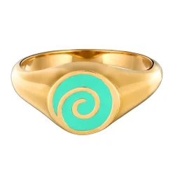 Elli "Siegelring Spirale | Emaille (Grün)< Vergoldet|Ringe
