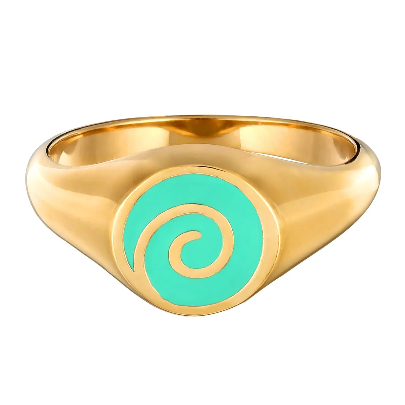 Elli "Siegelring Spirale | Emaille (Grün)< Vergoldet|Ringe
