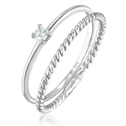 Elli "Solitär Ring-Set Twisted | Diamant (Weiß, 0.06 ct.)< Weissgold|Ringe