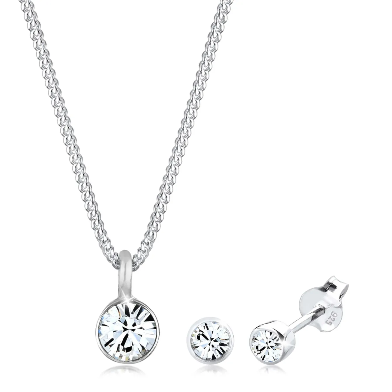 Elli "Solitär-Kette | Kristall ( Weiß )< Roségold|Schmucksets