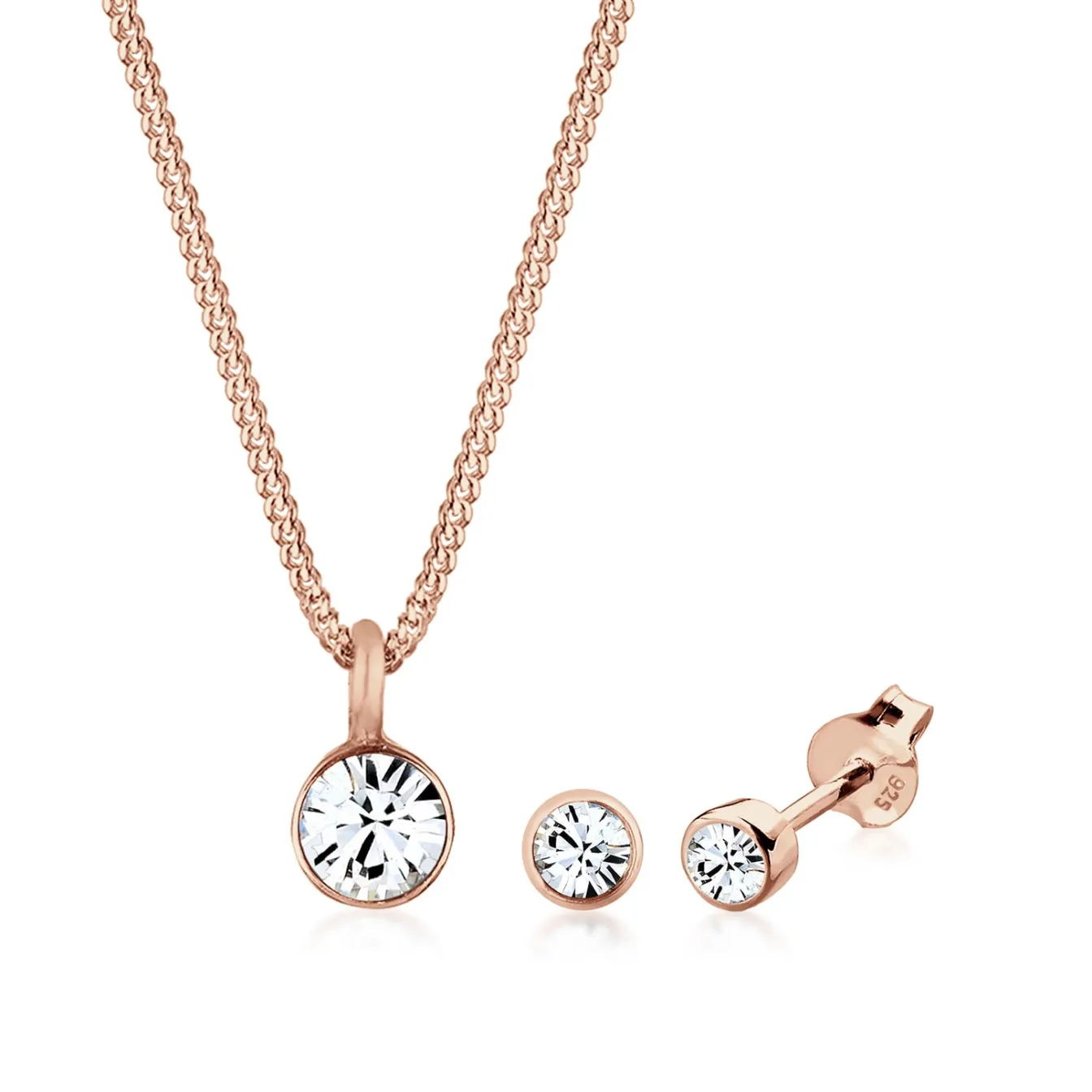 Elli "Solitär-Kette | Kristall ( Weiß )< Roségold|Schmucksets