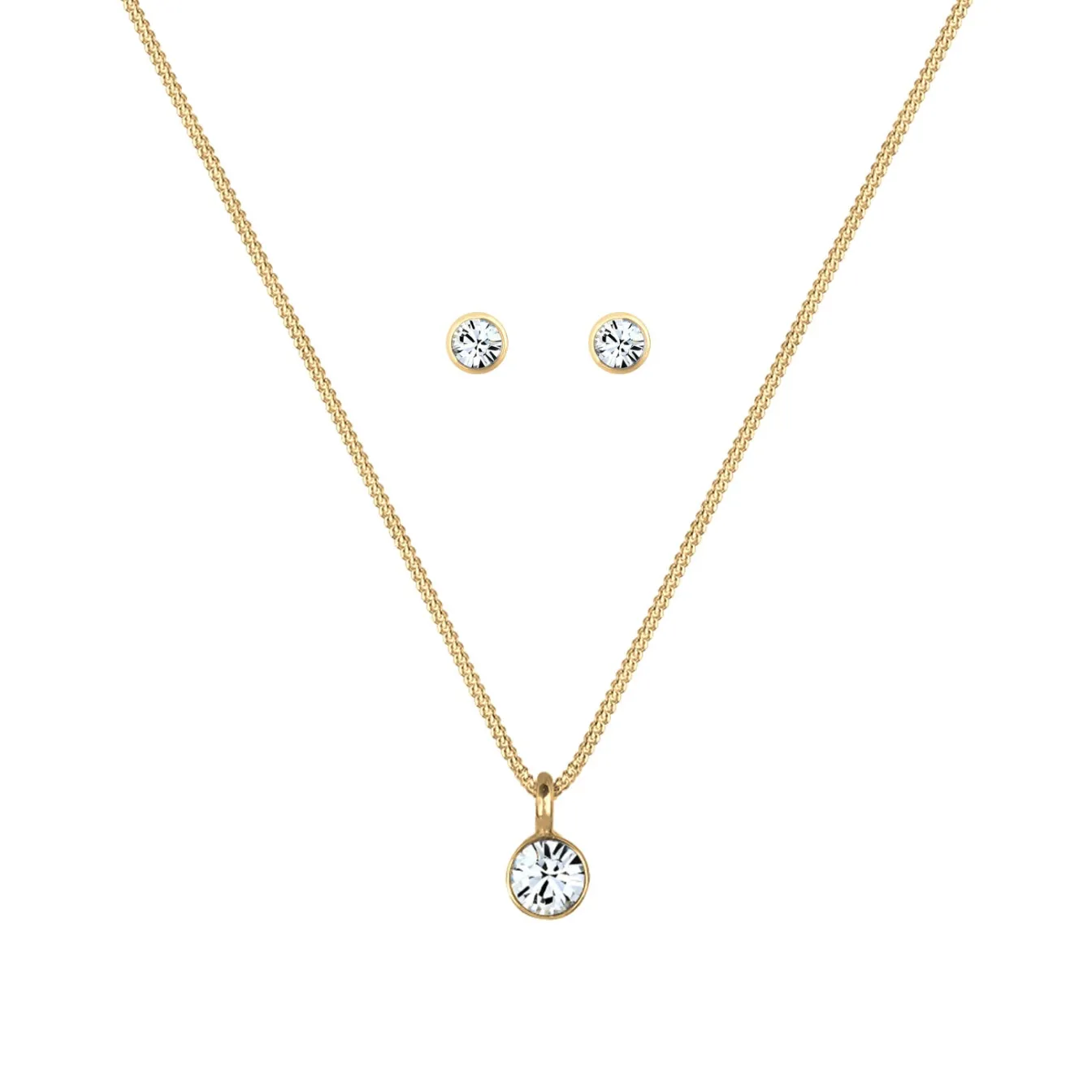 Elli "Solitär-Kette | Kristall ( Weiß )< Roségold|Schmucksets