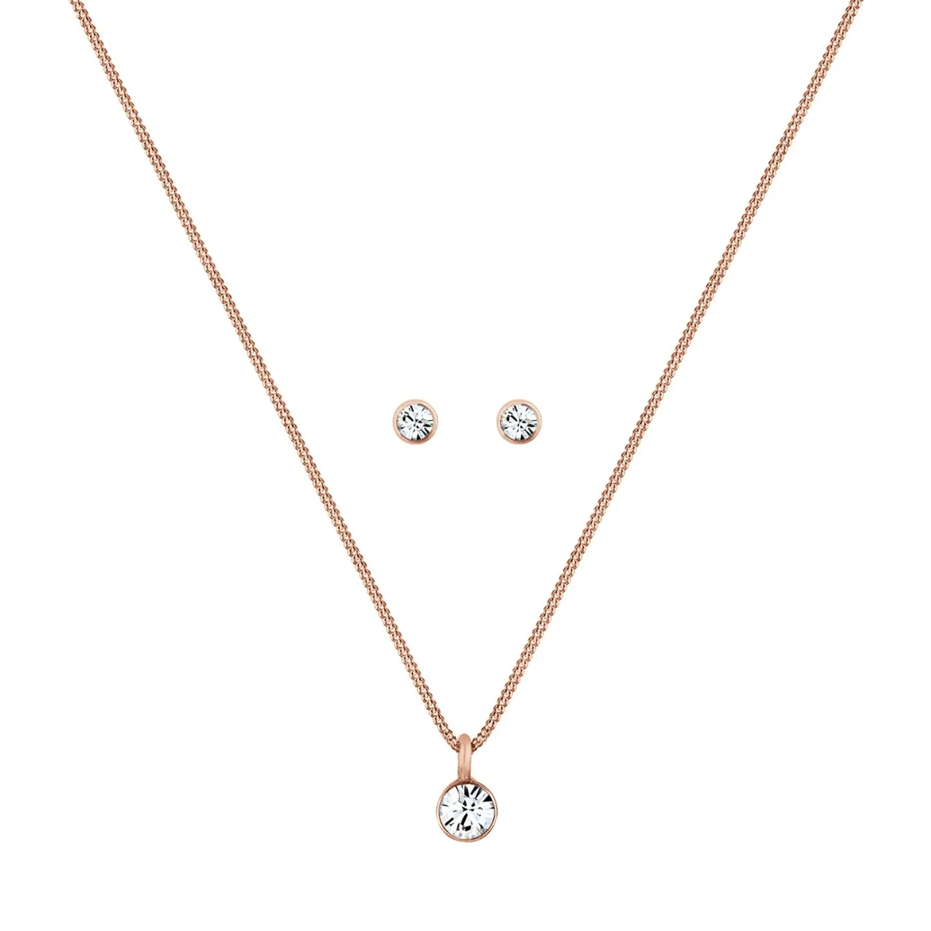 Elli "Solitär-Kette | Kristall ( Weiß )< Roségold|Schmucksets