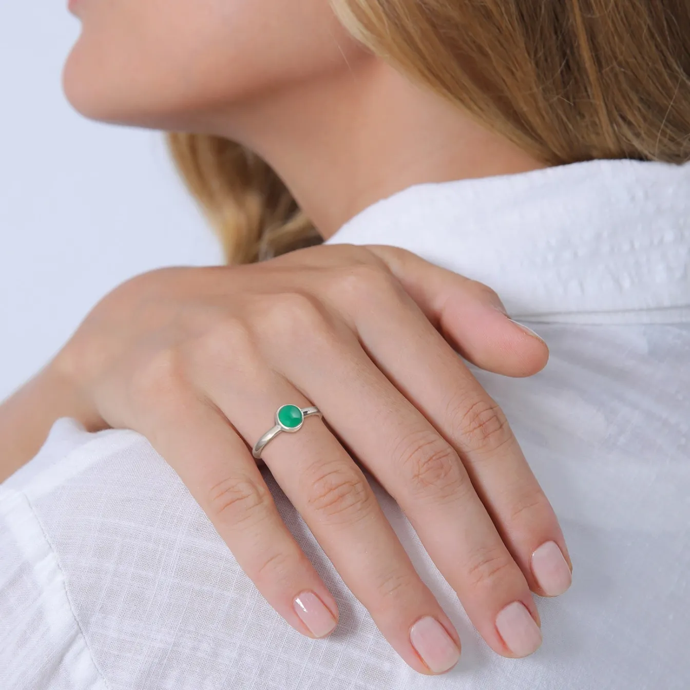 Elli "Solitär-Ring | Achat (Grün)< Vergoldet|Ringe