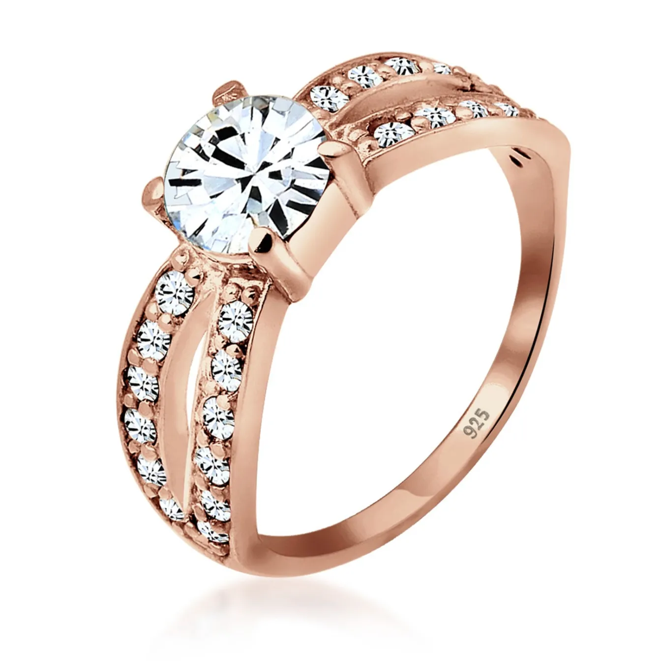 Elli "Solitär-Ring | Kristall ( Weiß )< Roségold|Ringe
