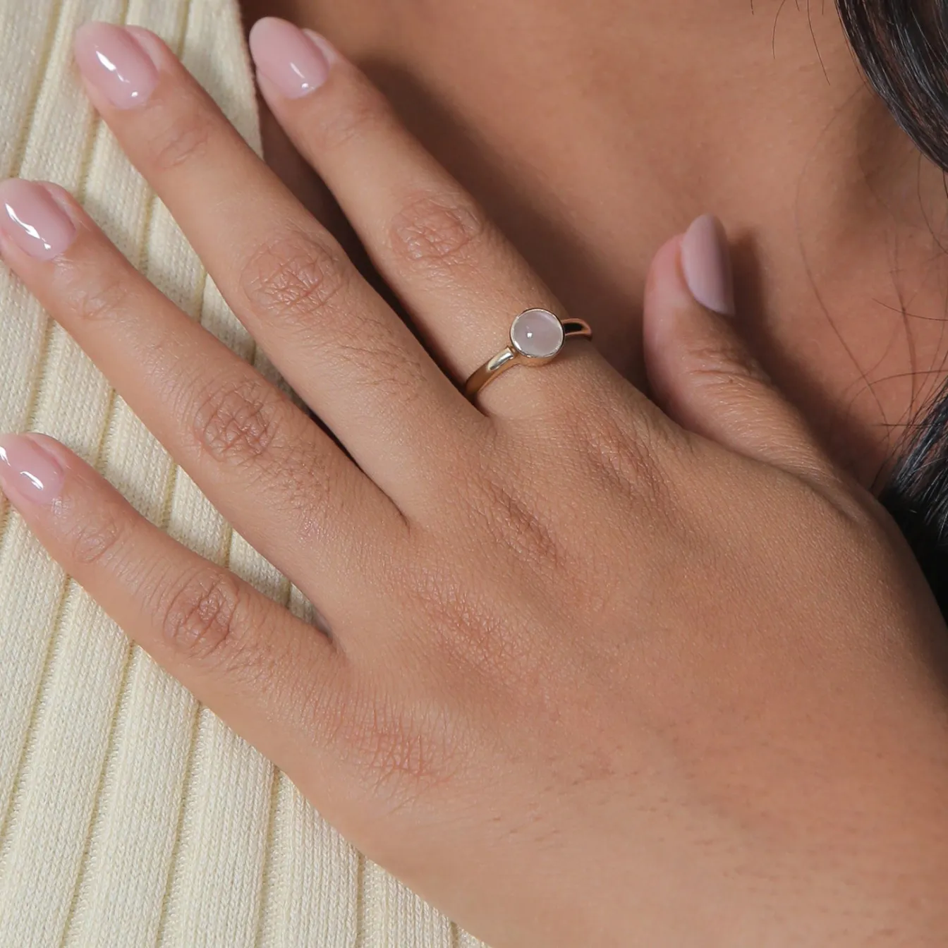 Elli "Solitär-Ring | Mondstein ( Weiß )< Roségold|Ringe