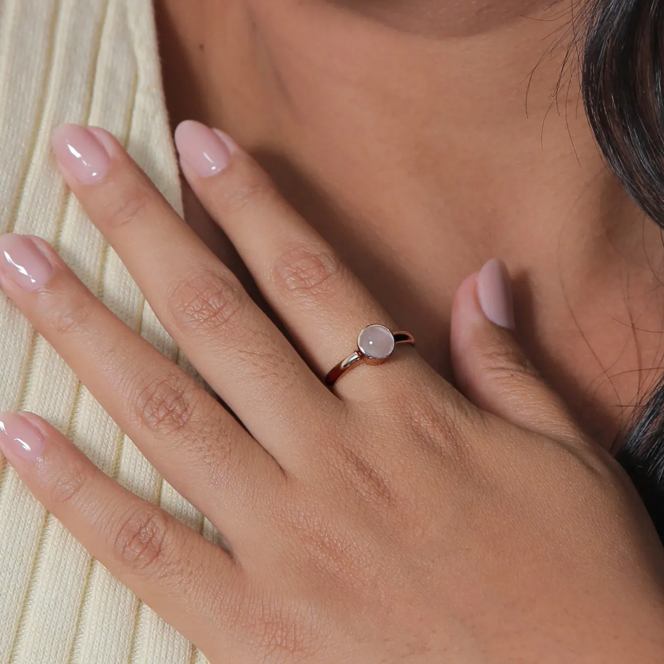 Elli "Solitär-Ring | Mondstein ( Weiß )< Roségold|Ringe