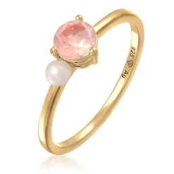 Elli "Solitär-Ring Elegant | Süßwasserperle, Quarz (Rosa)< Vergoldet|Perlen