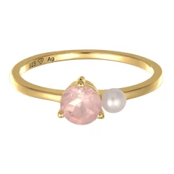 Elli "Solitär-Ring Elegant | Süßwasserperle, Quarz (Rosa)< Vergoldet|Perlen