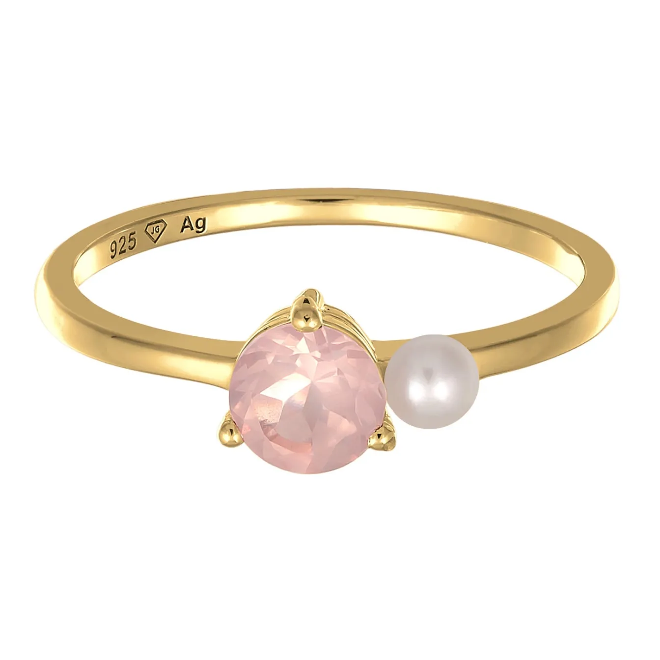 Elli "Solitär-Ring Elegant | Süßwasserperle, Quarz (Rosa)< Vergoldet|Perlen